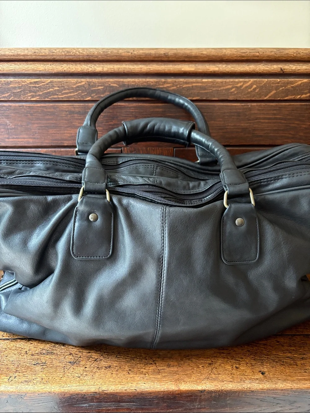 Carlo Amboldi Genuine Leather Black Duffel Bag for Travel, Gym, Work, Carryon